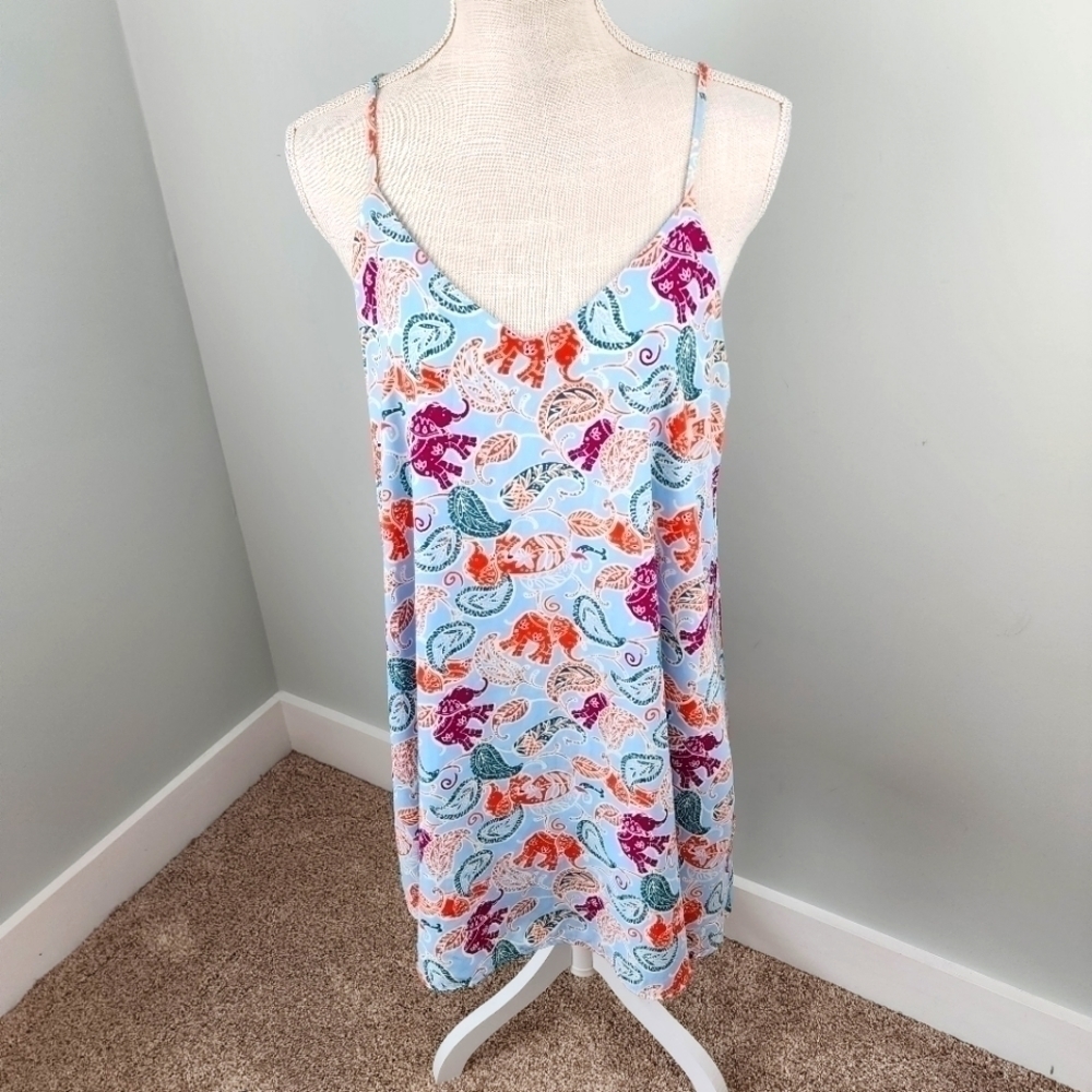 Peach Love California Spagetti Strap Swing Dress Pockets Elephants Lined Size M
